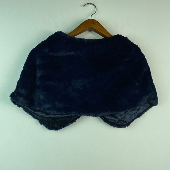 Tahari ASL Womens Medium Navy Faux Fur Lined Capelet Shrug Missing Button AT82 - Picture 4 of 7